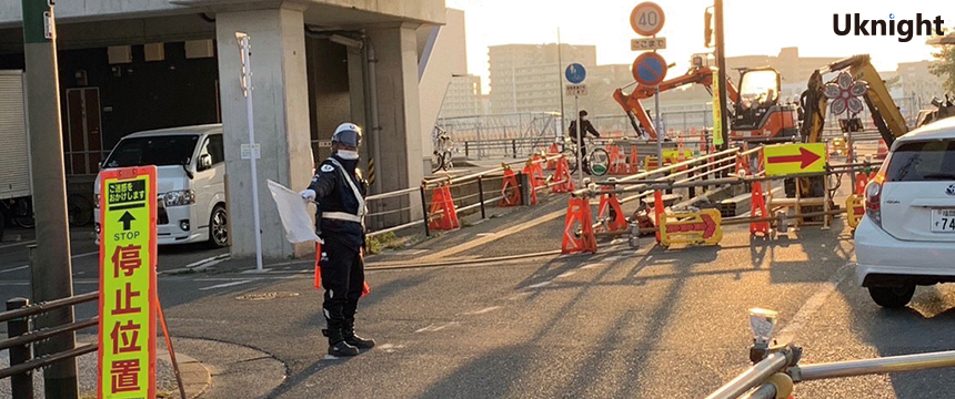 東区内にて交通誘導警備業務を実施致しました。