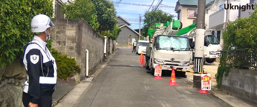 東区内にて交通誘導警備業務を実施致しました。